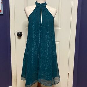 Tildon size small dress, green with shiny detail, halter style, flowy